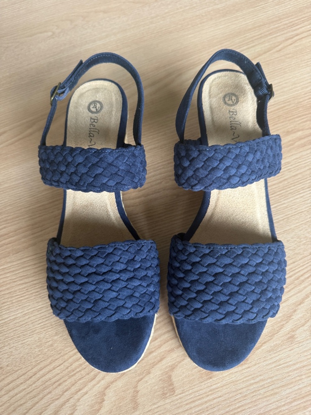 Bella Vita Espadrille Wedge Sandals Navy Woven Strappy Size 11 New